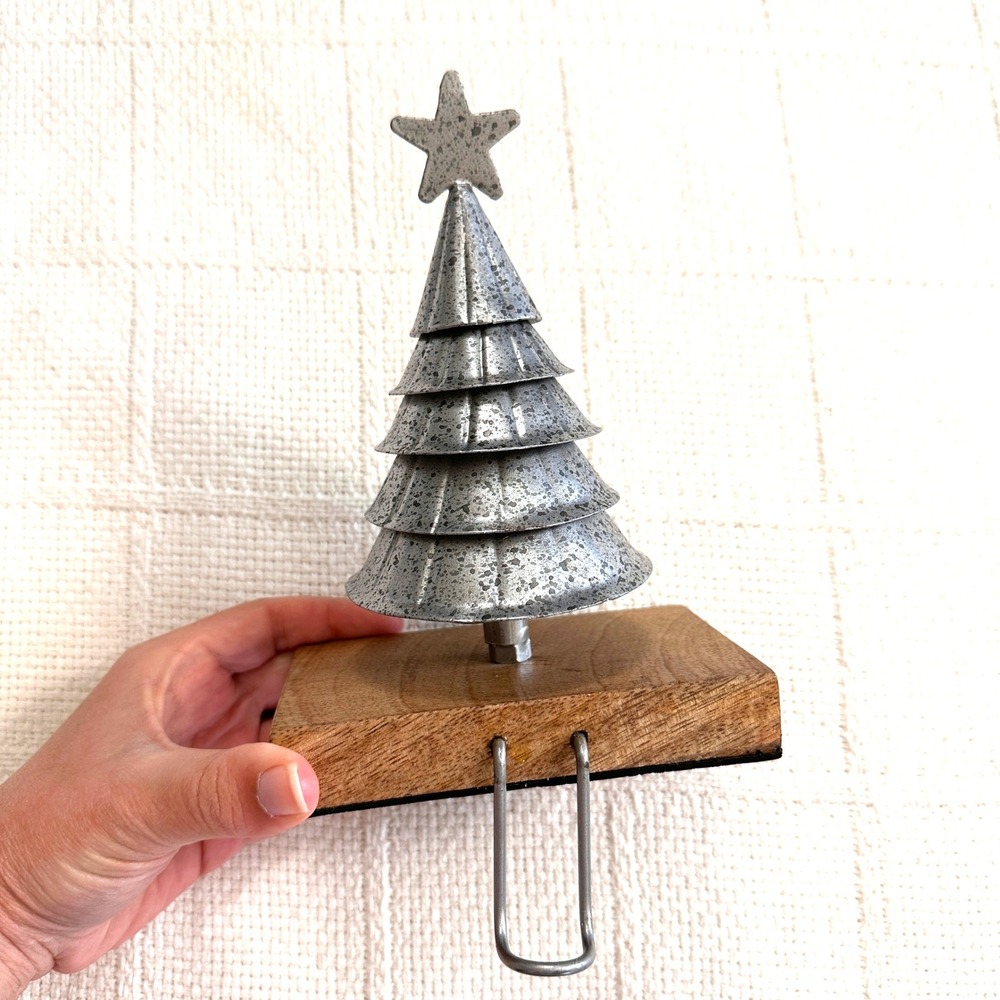 Christmas Stocking Holder Tree Hangers‎ Primitive Metal Wood Farmhouse Rustic